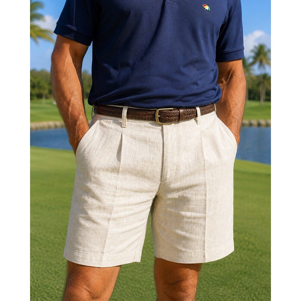 Arnold Palmer Linen Golf Shorts Men’s Size 40 NWT Beige Pleated $75 Retail